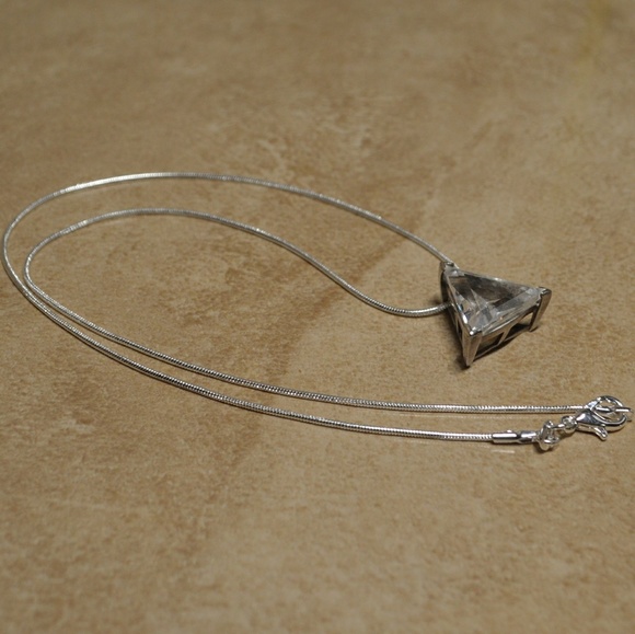 Sterling Silver Crystal Triangle Pendant Necklace - Picture 4 of 6